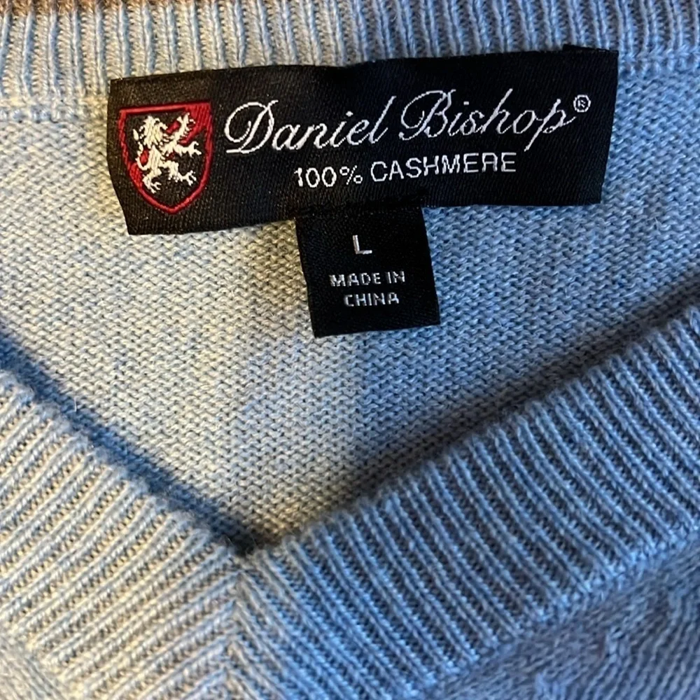 David Bishop V-Neck Blue Cashmere Sweater L